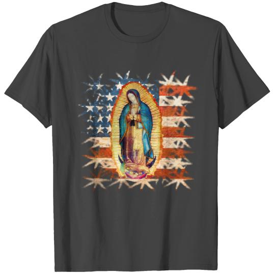 Our Lady of Guadalupe USA United States Flag T Shirts