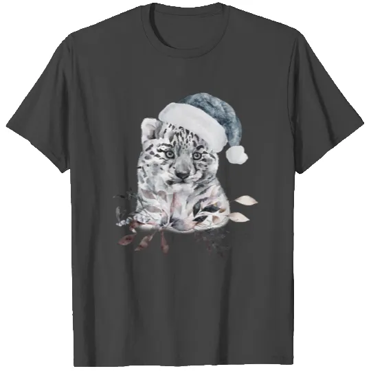 Christmas Baby Snow Leopard Watercolor Animal T Shirts