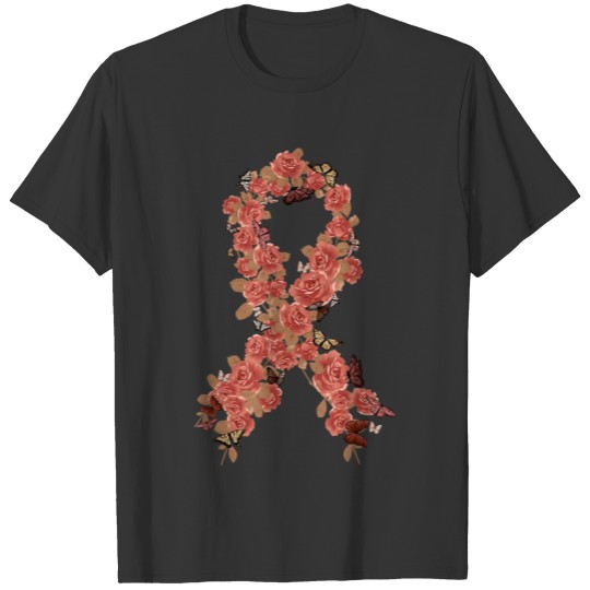 Peach Ribbon Uterine Endometrial Cancer Awareness T Shirts