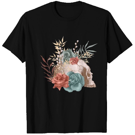 Skull with Floral Roses T Shirts