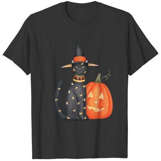 Black Cat Vampire Halloween Pumpkin Spooky T-shirt