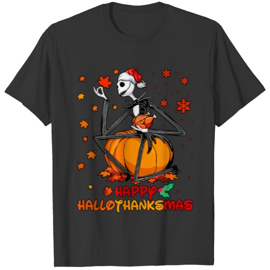 Skeleton Thankgiving Funny Wine Happy Hallothanksm T-shirt
