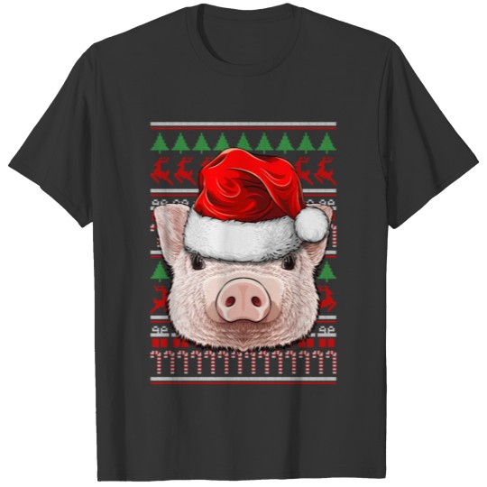 Christmas Pig Santa Hat Cute Farmer Animal Ugly Xm T Shirts