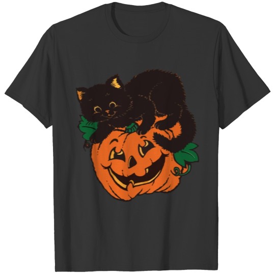 Pumpkin and Black Cat Halloween Vintage Costume T-shirt