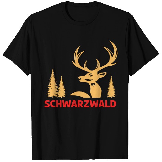 Red deer in the forest design for Black Forest T Shirts