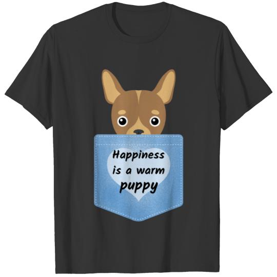 Happiness is a warm puppy - dog pocket T-shirt