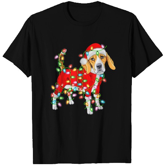Beagle Lover Xmas Lighting Santa Hat Beagle T Shirts