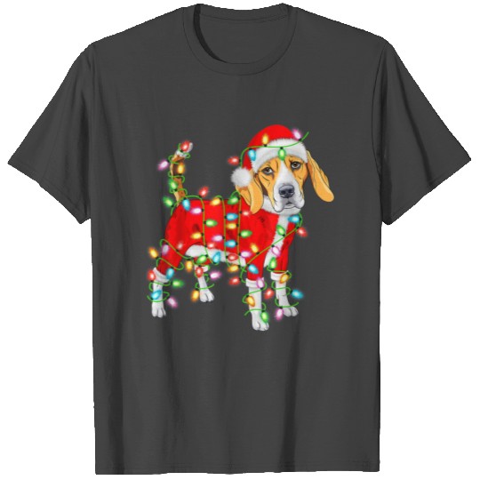 Beagle Lover Xmas Lighting Santa Hat Beagle T Shirts