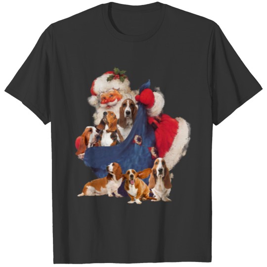 Basset Hound Christmas Lights Tree Santa Xmas T-shirt