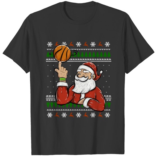 Santa Playing Basketball Christmas Ugly Sweater T Shirts