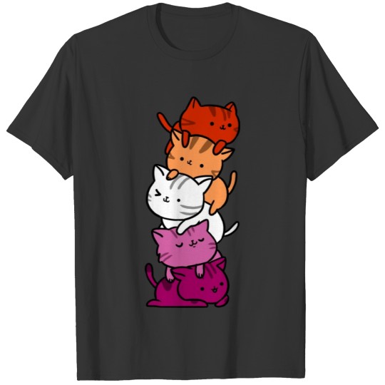 Kawaii Cat Pile Orange Pink Lesbian Pride T Shirts