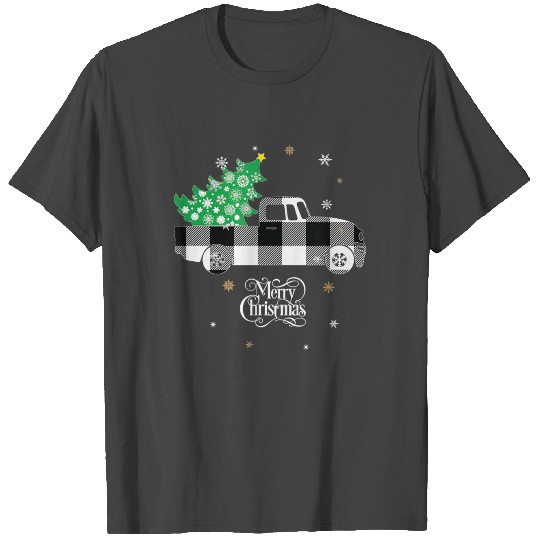 Buffalo White Plaid Truck Tree Merry Christmas T Shirts
