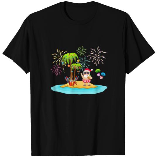 Santa Christmas In July Palm Tree Coconut Lights T Shirts