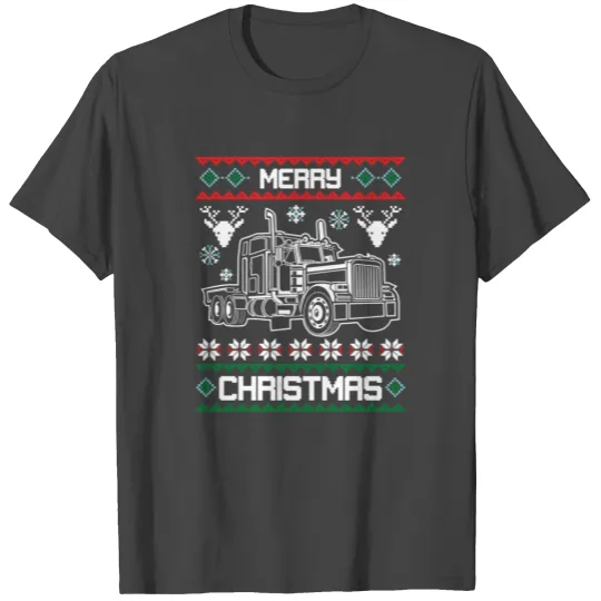 Semi Truck Ugly Christmas Trucker Truck Driver T Shirts