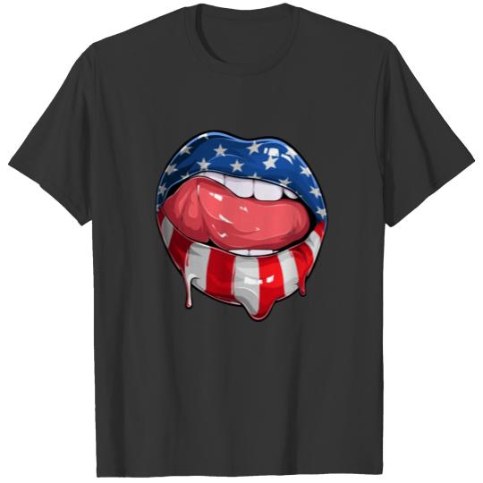 4th of July Patriotic Hot Lips American Flag T-shirt
