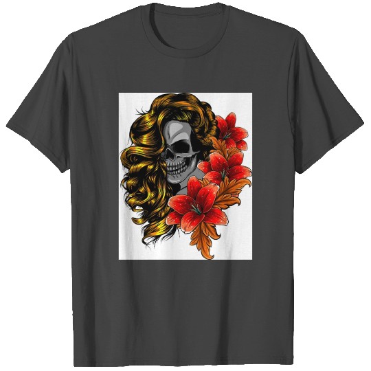Female Human Skull and Roses T Shirts