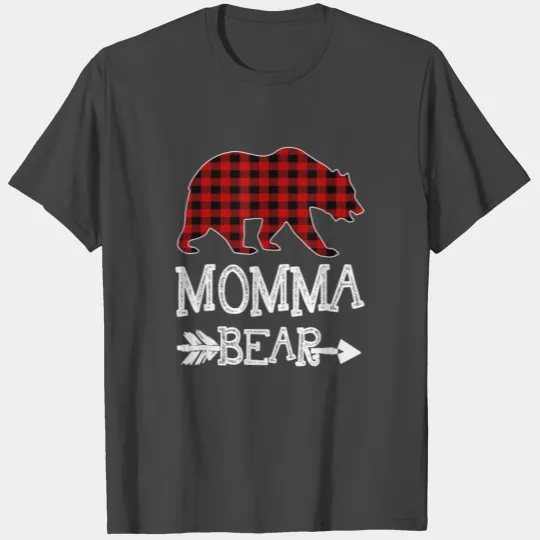 Momma Bear Christmas Xmas Pajama Red Plaid Buffalo T Shirts