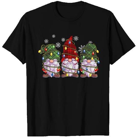 Three Gnomes T Shirts Men Women Buffalo Plaid Red Chr