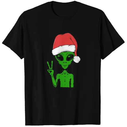 Alien Christmas Wearing Santa Hat Funny Xmas T Shirts