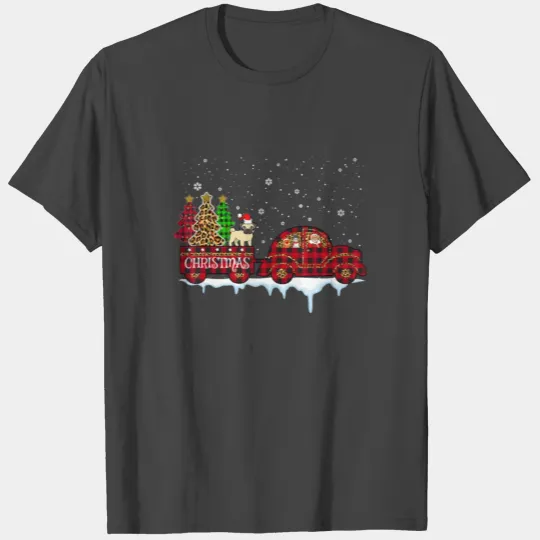 Pug Dog Christmas Red Plaid Leopard Truck Tree T Shirts