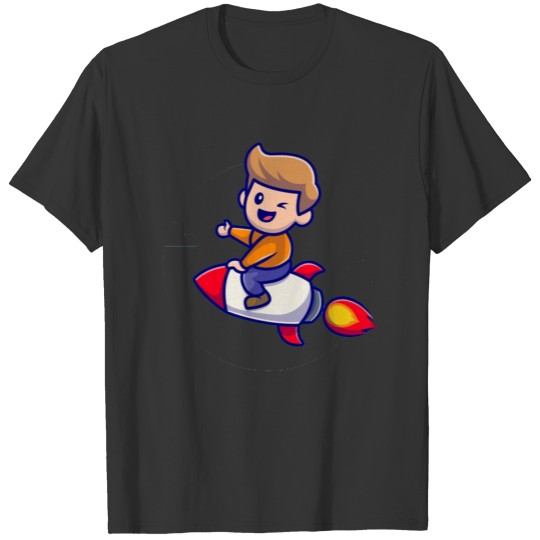 Cute boy riding rocket T Shirts