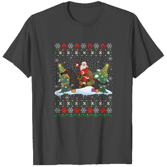 Christmas Santa riding Dachshund ugly T Shirts