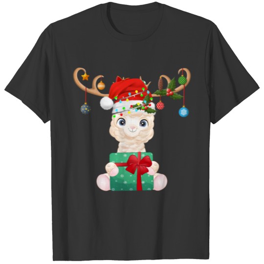 Merry Christmas Llama Santa Hat Lighting T Shirts