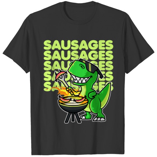 Cool Dinosaur Tyrannosaurus Cooking Sausages T Shirts