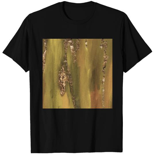 Khaki Paint Brushstrokes Gold Foil Abstract T Shirts