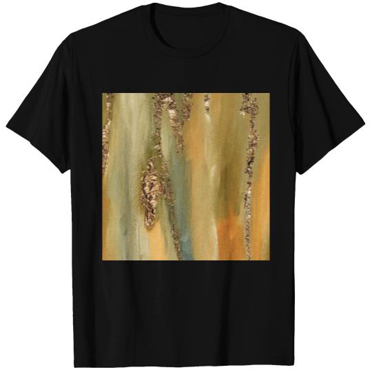 Khaki Paint Brushstrokes Gold Foil Abstract T Shirts