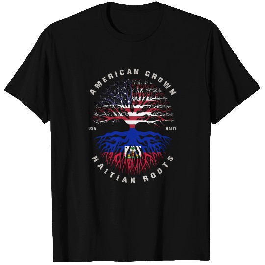 American Grown Haitian Roots Haiti Flag T Shirts