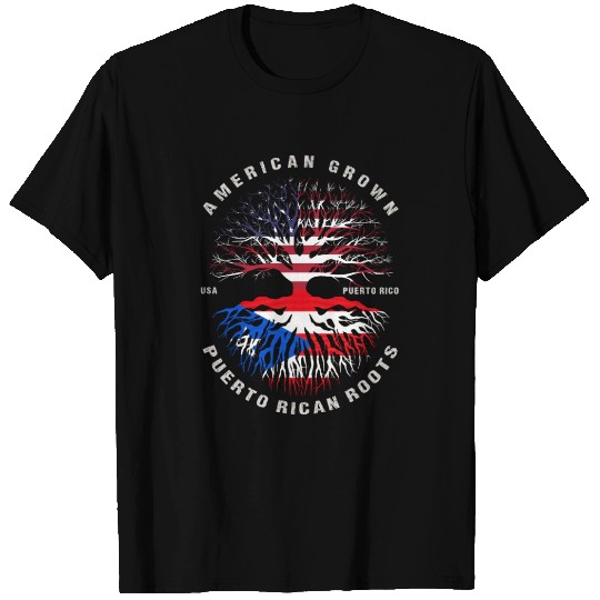 American Grown Puerto Rican Roots Puerto Rico Flag T Shirts