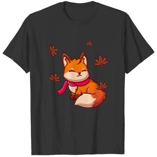 Cute fox sitting with scarf in autumn T Shirts