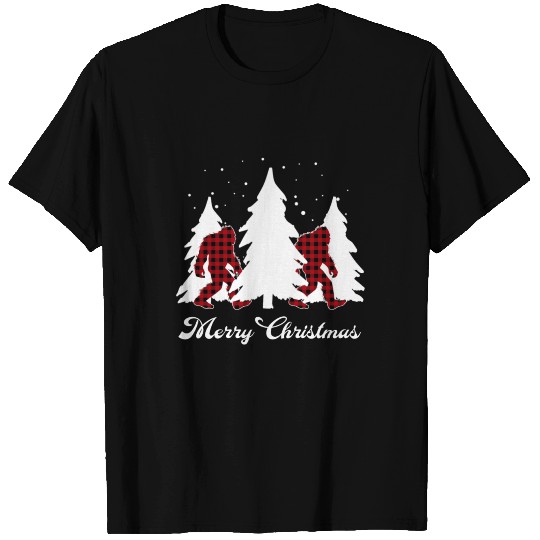 Buffalo Plaid Bigfoot Christmas Tree Sasquatch T Shirts