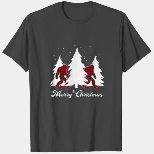 Buffalo Plaid Bigfoot Christmas Tree Sasquatch T Shirts