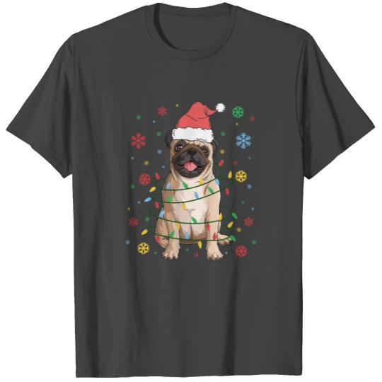 Merry Pugmas Christmas Tree Lights Pug Santa Dog T Shirts