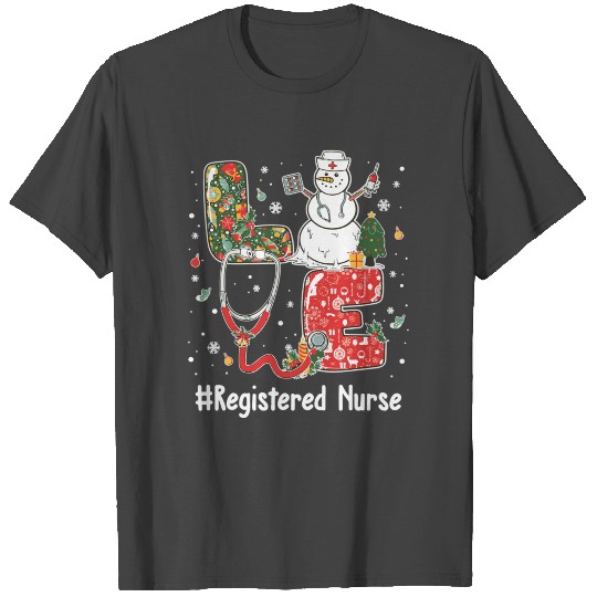 Love Registered Nurse Stethoscope Xmas Vaccinated T Shirts