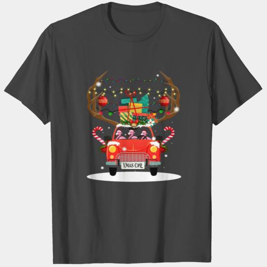 Flamingo Christmas Car Funny Animal Christmas T Shirts