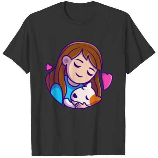 Cute girl hug dog T Shirts