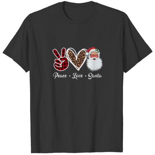 Peace Love Santa Christmas Leopard Plaid Xmas Gift T Shirts