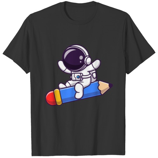 Cute Astronaut Flying With Pencil Rocket T-shirt