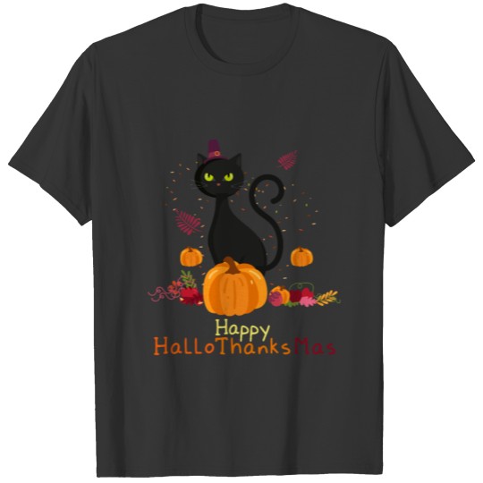Pumpkin And Black Cat Halloween Vintage Costume T Shirts