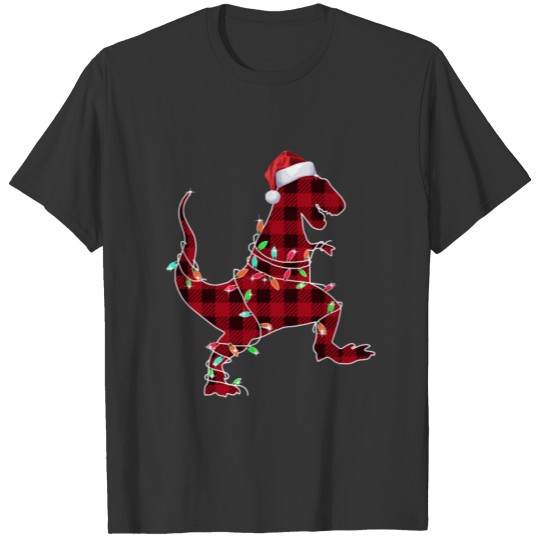T Rex Plaid Red Buffalo Dinosaur Christmas Pajamas T Shirts