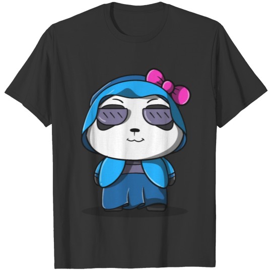 Panda Bear Cute Girl with Hair Bow and Hat T Shirts