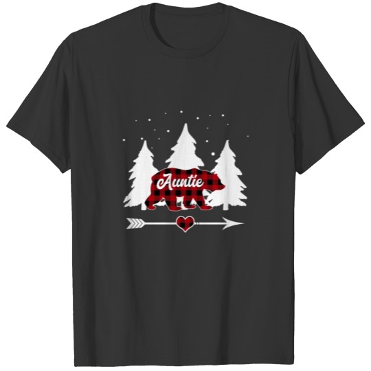 Auntie Bear Buffalo Red Plaid Matching Family T Shirts