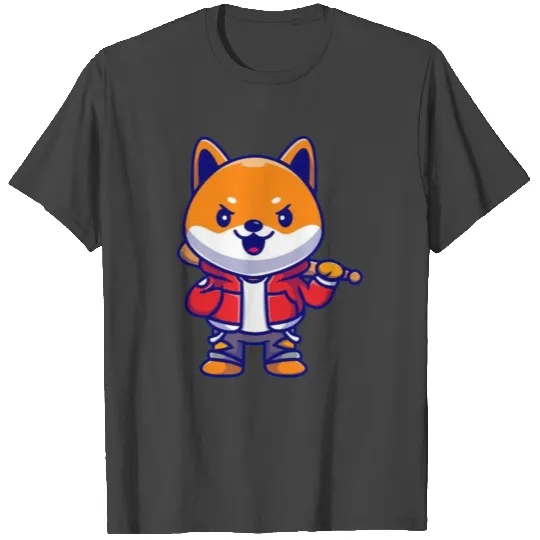 Cute cool shiba inu dog holding baseball bat T Shirts