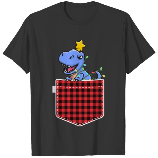 Christmas T Shirts For Women Kids Pocket T-Rex Dino