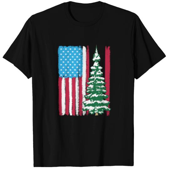 Evergreen Usa Flag Christmas Tree T Shirts