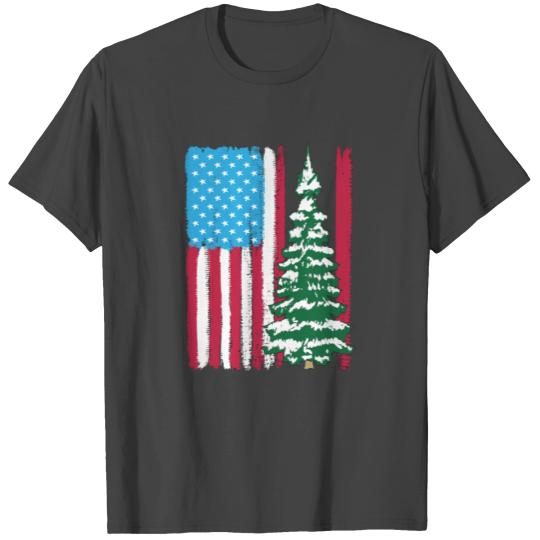 Evergreen Usa Flag Christmas Tree T Shirts