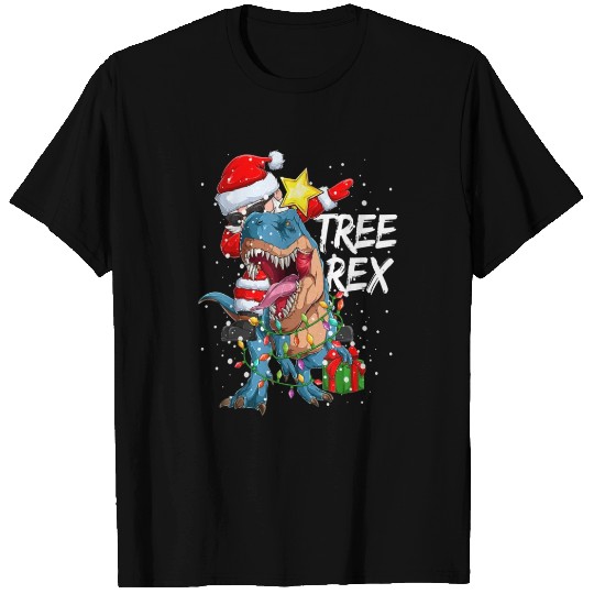 Dabbing Santa Tree Rex Dinosaur Christmas Lights T Shirts